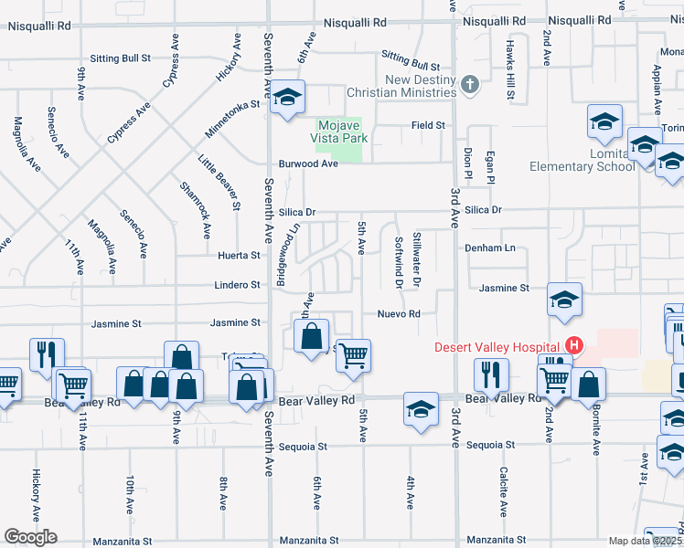 map of restaurants, bars, coffee shops, grocery stores, and more near 12381 Glenwood Lane in Victorville