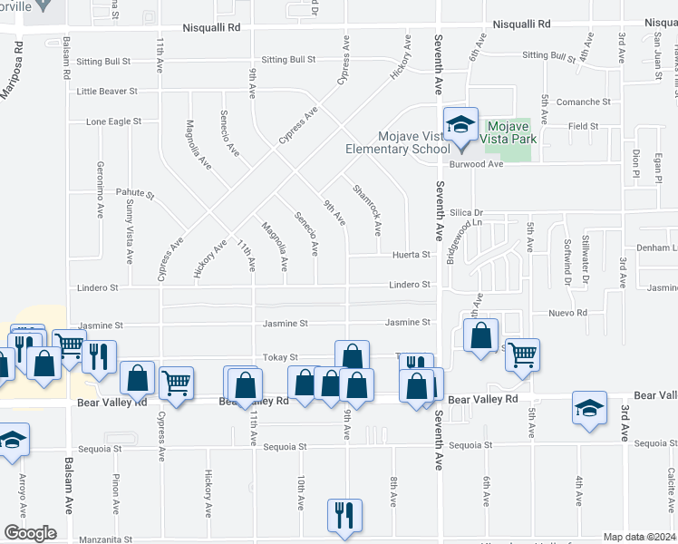 map of restaurants, bars, coffee shops, grocery stores, and more near 12366 9th Avenue in Victorville