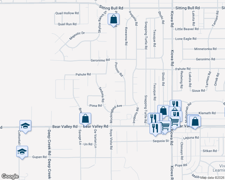 map of restaurants, bars, coffee shops, grocery stores, and more near 20404 Half Moon Court in Apple Valley