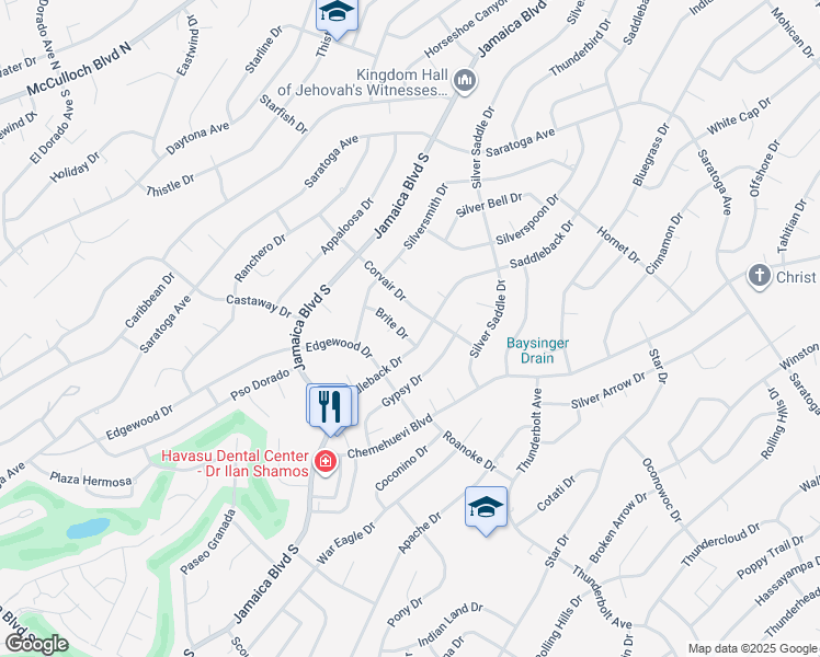 map of restaurants, bars, coffee shops, grocery stores, and more near 425 Corvair Drive in Lake Havasu City