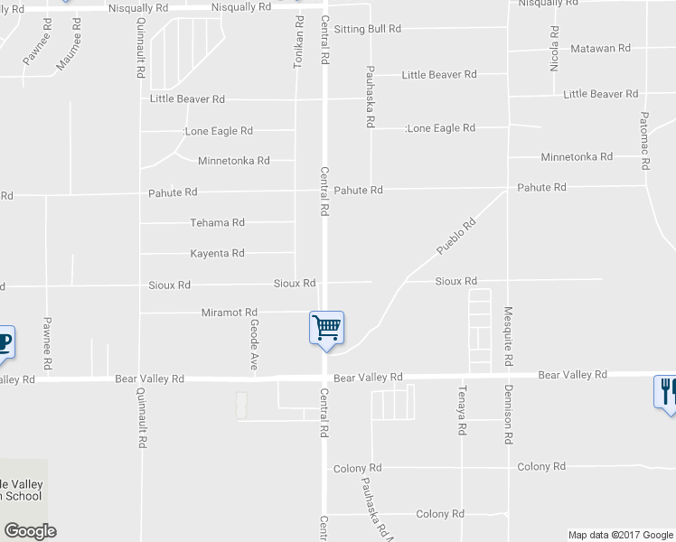 map of restaurants, bars, coffee shops, grocery stores, and more near 22526 Sioux Road in Apple Valley