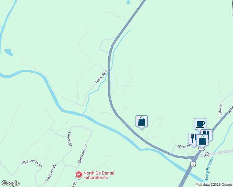 map of restaurants, bars, coffee shops, grocery stores, and more near 40 Chestatee Springs Road in Dahlonega