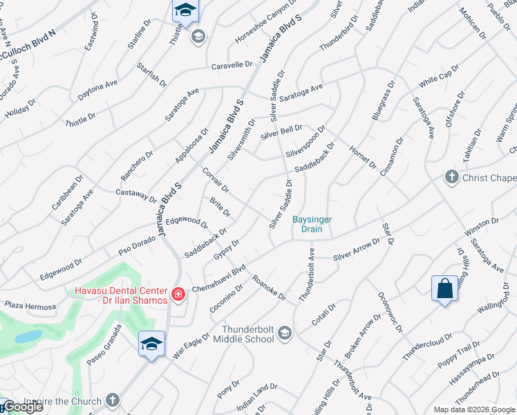 map of restaurants, bars, coffee shops, grocery stores, and more near 470 Gypsy Lane in Lake Havasu City