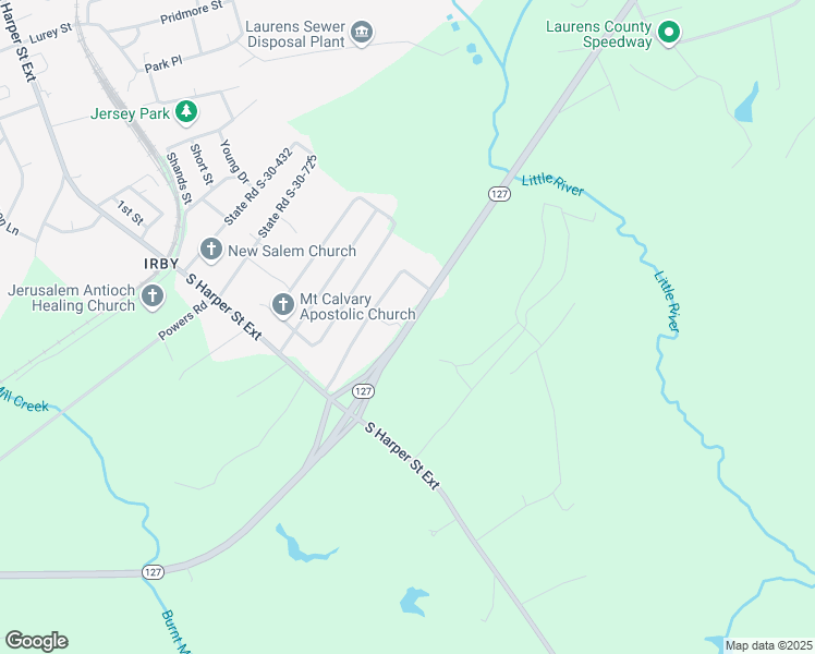 map of restaurants, bars, coffee shops, grocery stores, and more near 394 South Carolina 127 in Laurens