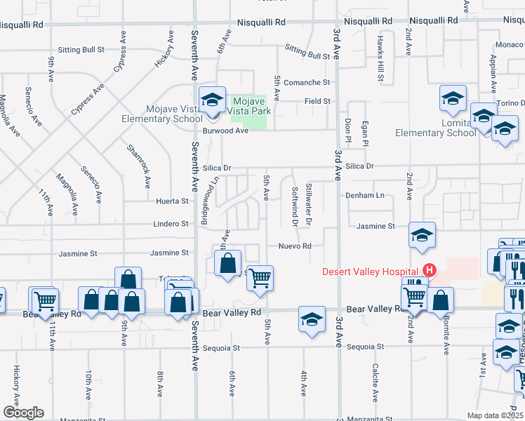 map of restaurants, bars, coffee shops, grocery stores, and more near 12371 Wedgewood Lane in Victorville