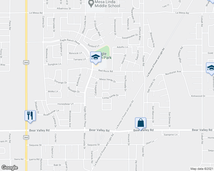 map of restaurants, bars, coffee shops, grocery stores, and more near 12404 Madera Street in Victorville