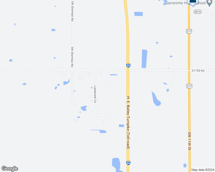 map of restaurants, bars, coffee shops, grocery stores, and more near 86 Landmark Circle in Geronimo