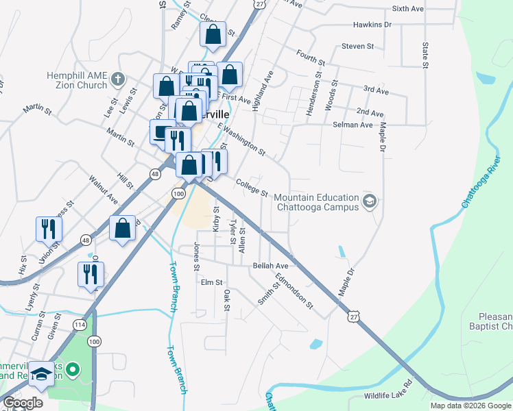map of restaurants, bars, coffee shops, grocery stores, and more near 40 Espy Street in Summerville