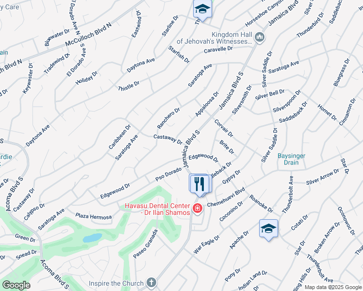 map of restaurants, bars, coffee shops, grocery stores, and more near 2910 Castaway Drive in Lake Havasu City