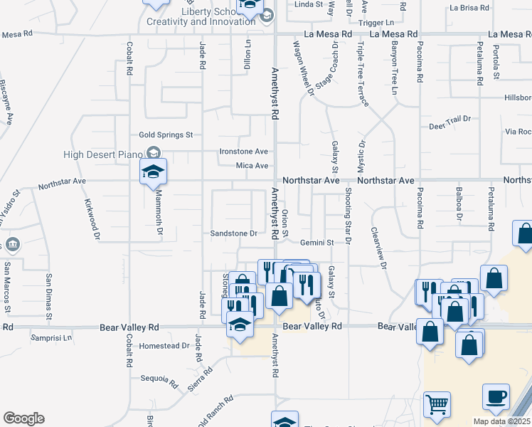 map of restaurants, bars, coffee shops, grocery stores, and more near 12401 Emeraldstone Drive in Victorville