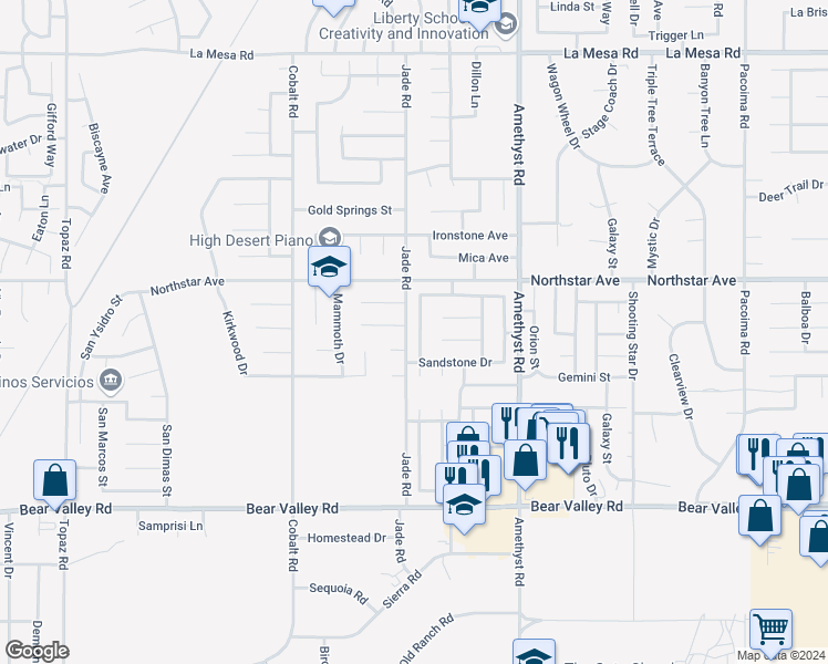 map of restaurants, bars, coffee shops, grocery stores, and more near 12412 Goldstone Drive in Victorville