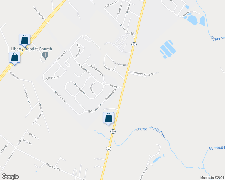 map of restaurants, bars, coffee shops, grocery stores, and more near 104 Belvedere Drive in Holly Ridge