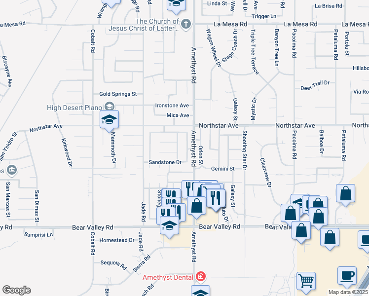 map of restaurants, bars, coffee shops, grocery stores, and more near 12404 Emeraldstone Drive in Victorville