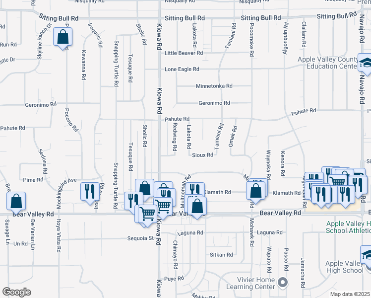 map of restaurants, bars, coffee shops, grocery stores, and more near 12352 Lakota Road in Apple Valley