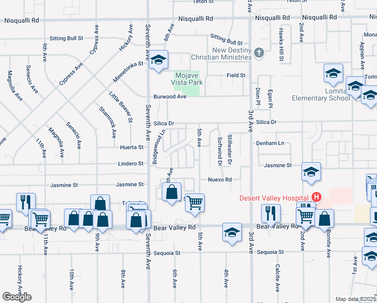 map of restaurants, bars, coffee shops, grocery stores, and more near 12381 Glenwood Lane in Victorville