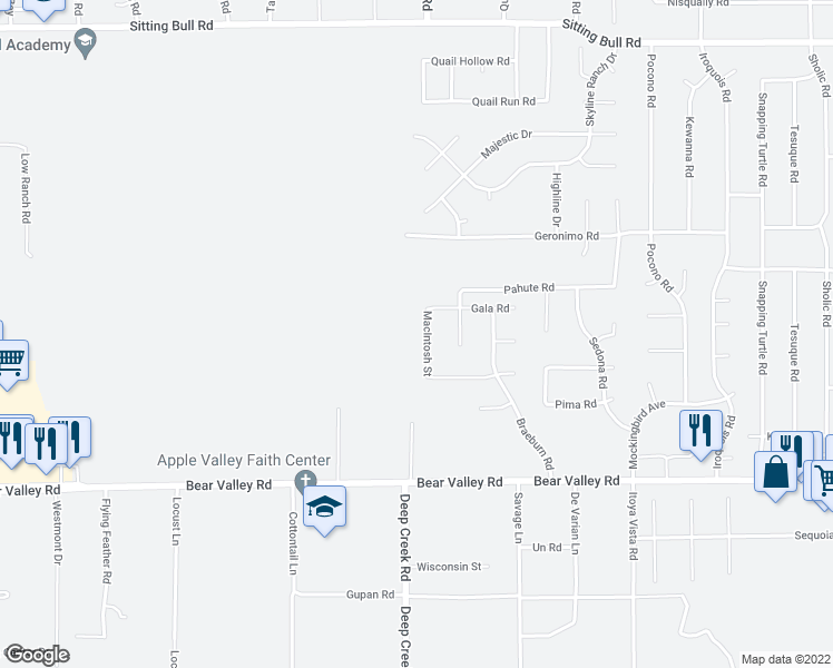 map of restaurants, bars, coffee shops, grocery stores, and more near 12362 MacIntosh Street in Apple Valley