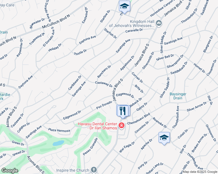 map of restaurants, bars, coffee shops, grocery stores, and more near 2910 Castaway Drive in Lake Havasu City