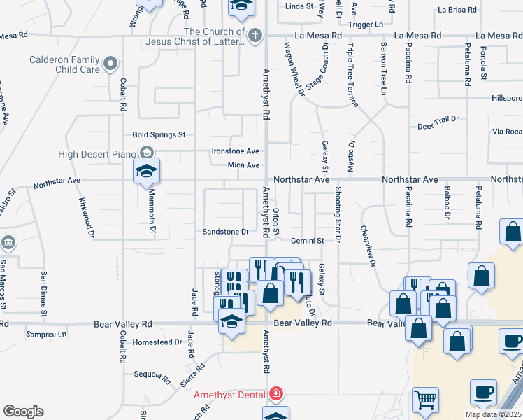 map of restaurants, bars, coffee shops, grocery stores, and more near 12411 Emeraldstone Drive in Victorville