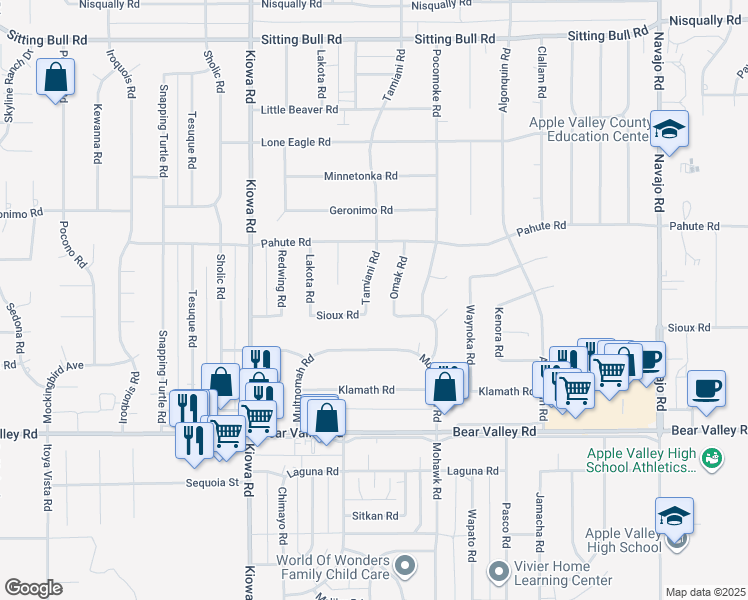 map of restaurants, bars, coffee shops, grocery stores, and more near 12357 Tamiani Road in Apple Valley