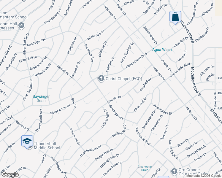 map of restaurants, bars, coffee shops, grocery stores, and more near 3495 Saratoga Place in Lake Havasu City