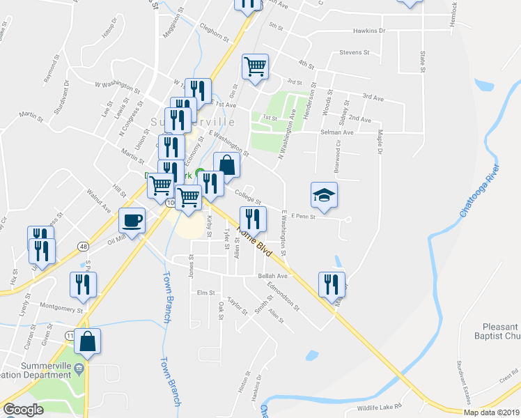 map of restaurants, bars, coffee shops, grocery stores, and more near 31 Espy Street in Summerville