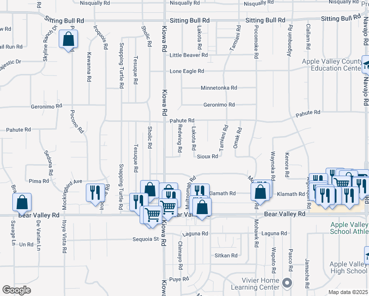 map of restaurants, bars, coffee shops, grocery stores, and more near 12352 Lakota Road in Apple Valley