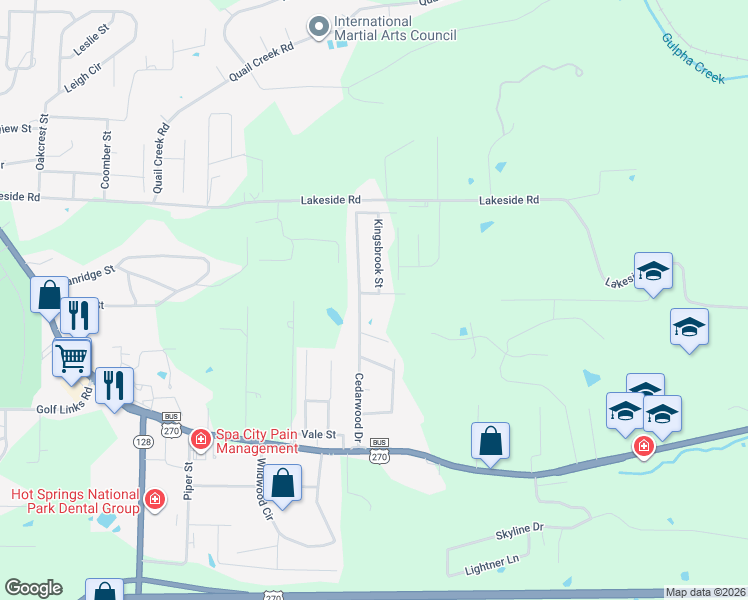 map of restaurants, bars, coffee shops, grocery stores, and more near 102 Berkshire Court in Hot Springs