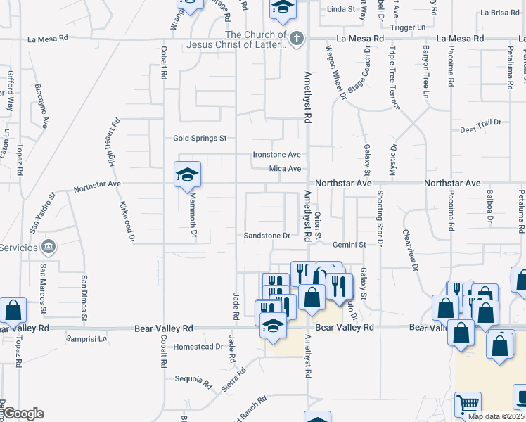 map of restaurants, bars, coffee shops, grocery stores, and more near 13571 Ironstone Circle in Victorville