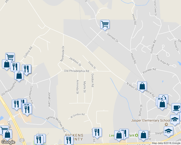 map of restaurants, bars, coffee shops, grocery stores, and more near 753 Gordon Road in Jasper