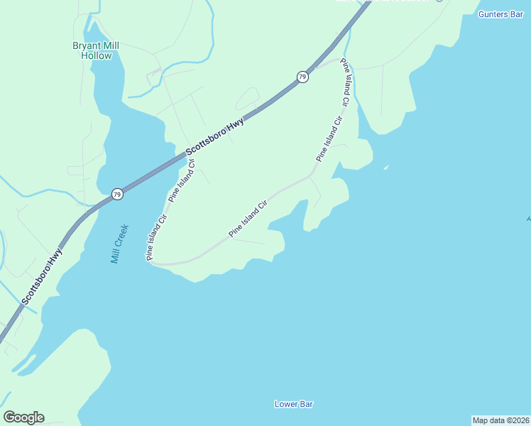 map of restaurants, bars, coffee shops, grocery stores, and more near 133 Pine Island Drive in Scottsboro