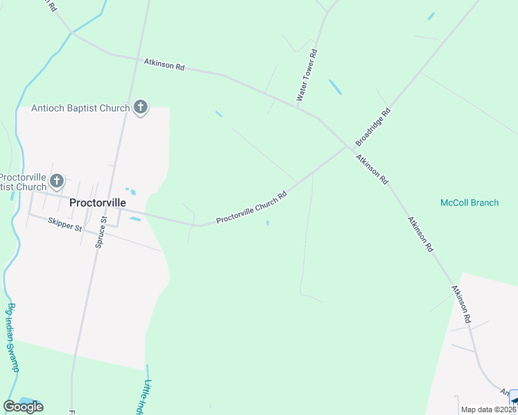 map of restaurants, bars, coffee shops, grocery stores, and more near Proctorville Church Road in Robeson County