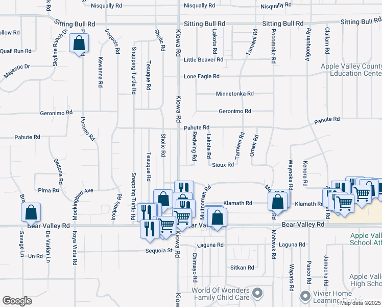 map of restaurants, bars, coffee shops, grocery stores, and more near 12359 Kiowa Road in Apple Valley
