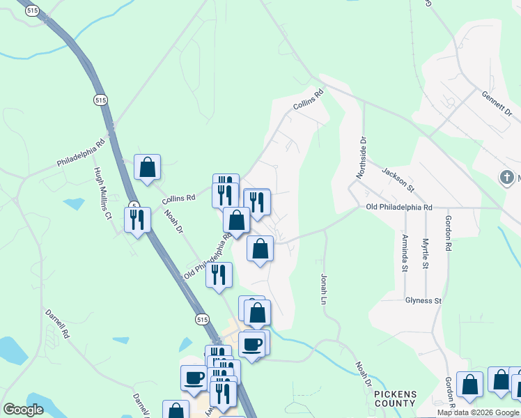 map of restaurants, bars, coffee shops, grocery stores, and more near 68 Mckenzie Boulevard in Big Canoe