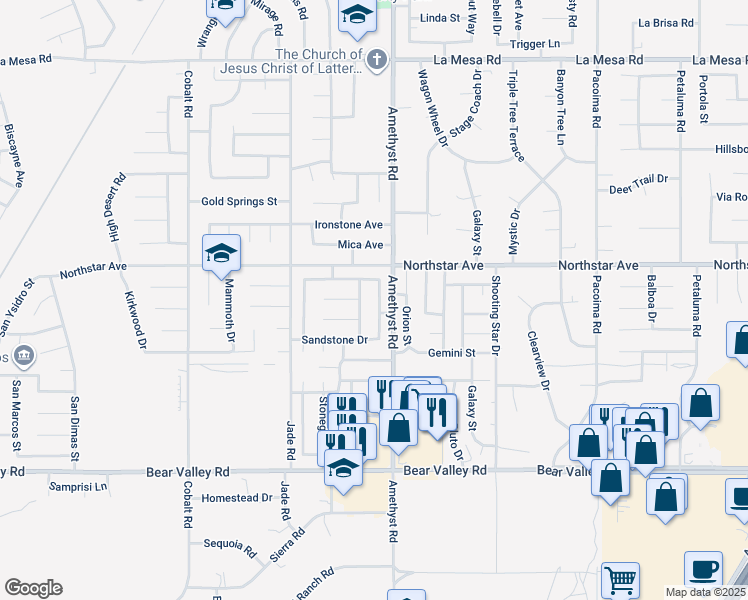 map of restaurants, bars, coffee shops, grocery stores, and more near 12432 Emeraldstone Drive in Victorville