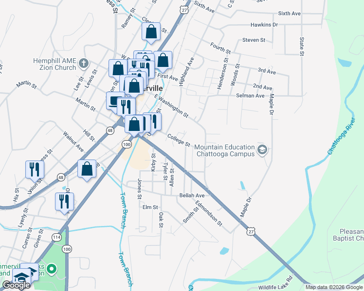 map of restaurants, bars, coffee shops, grocery stores, and more near 40 Espy Street in Summerville