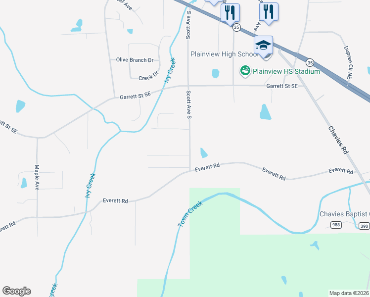 map of restaurants, bars, coffee shops, grocery stores, and more near 698 Scott Avenue South in Rainsville