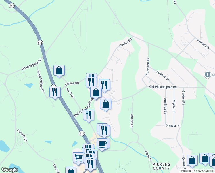map of restaurants, bars, coffee shops, grocery stores, and more near 68 Mckenzie Boulevard in Big Canoe