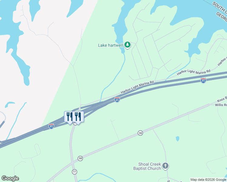 map of restaurants, bars, coffee shops, grocery stores, and more near 1400-1474 Harbor Light Marina Road in Lavonia