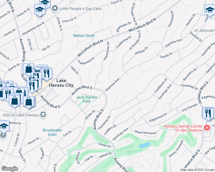 map of restaurants, bars, coffee shops, grocery stores, and more near 2556 Daytona Avenue in Lake Havasu City