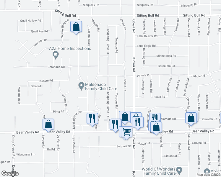 map of restaurants, bars, coffee shops, grocery stores, and more near 12383 Snapping Turtle Road in Apple Valley