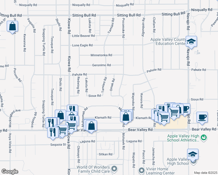 map of restaurants, bars, coffee shops, grocery stores, and more near 12357 Tamiani Road in Apple Valley