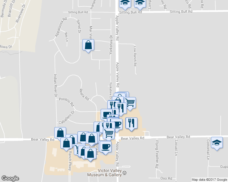 map of restaurants, bars, coffee shops, grocery stores, and more near 12395 Yorkshire Drive in Apple Valley