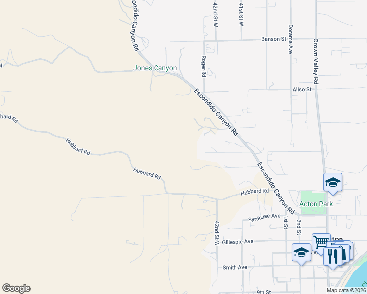 map of restaurants, bars, coffee shops, grocery stores, and more near 4092 Escondido Canyon Road in Acton