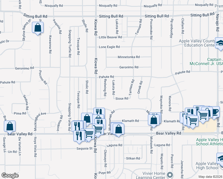map of restaurants, bars, coffee shops, grocery stores, and more near 12352 Lakota Road in Apple Valley