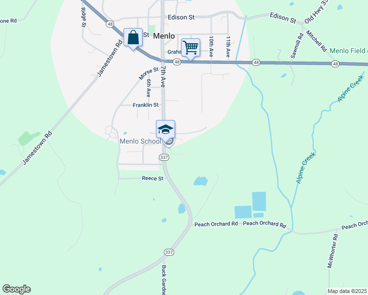 map of restaurants, bars, coffee shops, grocery stores, and more near 2430 Georgia 337 in Menlo