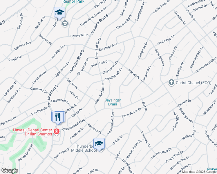 map of restaurants, bars, coffee shops, grocery stores, and more near 457 Silver King Drive in Lake Havasu City