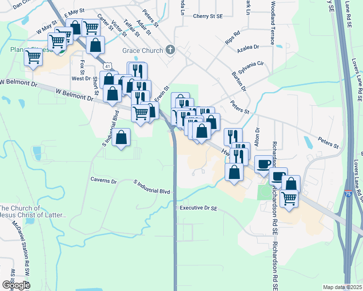 map of restaurants, bars, coffee shops, grocery stores, and more near 1216 U.S. 41 in Calhoun