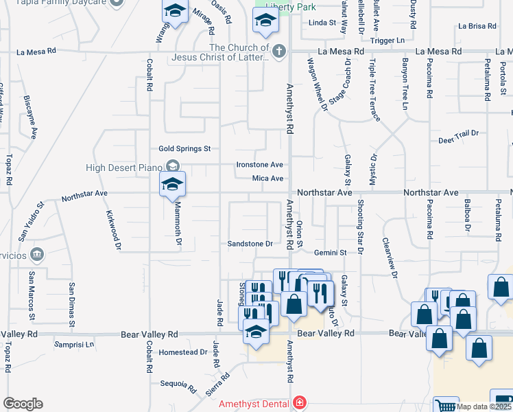 map of restaurants, bars, coffee shops, grocery stores, and more near 13605 Copperstone Drive in Victorville