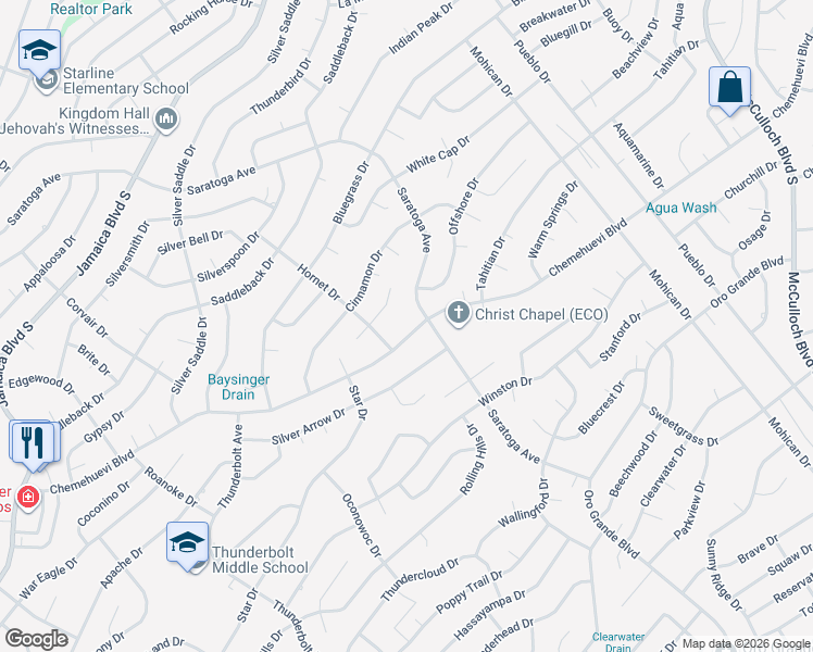 map of restaurants, bars, coffee shops, grocery stores, and more near 3601-3613 Saratoga Avenue in Lake Havasu City