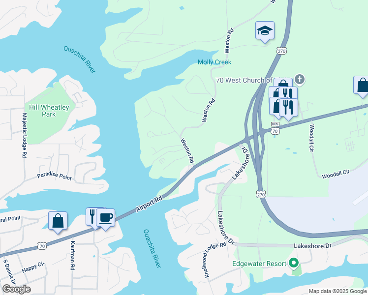map of restaurants, bars, coffee shops, grocery stores, and more near 715 Weston Road in Hot Springs
